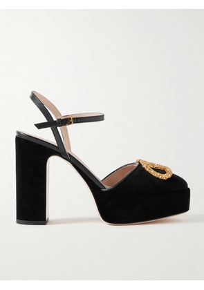 Valentino Garavani - Vlogo 105 Embellished Leather-trimmed Velvet Platform Pumps - Black - IT35,IT35.5,IT36,IT36.5,IT37,IT37.5,IT38,IT38.5,IT39,IT39.5,IT40,IT40.5,IT41,IT41.5,IT42