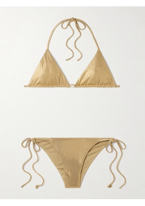 Sara Cristina - Pearl-embellished Metallic Triangle Bikini - Gold - x small,small,medium,large,x large
