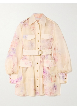 Zimmermann - Hypnotic Belted Floral-print Linen And Silk-blend Mini Dress - Cream - 00,0,1,2,3,4