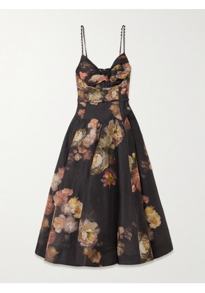 Zimmermann - Hypnotic Embellished Belted Cutout Linen And Silk-blend Midi Dress - Black - 00,0,1,2,3,4