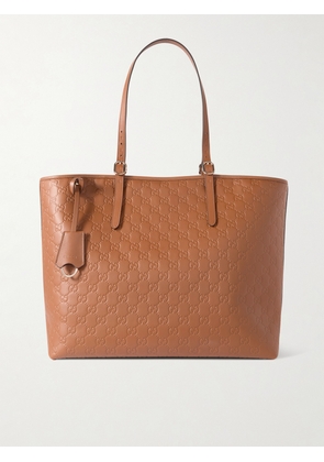 Gucci - Gg Emblem Debossed Leather Tote - Brown - One size