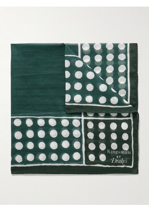 Kingsman - Drake's Logo-Print Polka-Dot Cotton and Silk-Blend Pocket Square - Men - Green