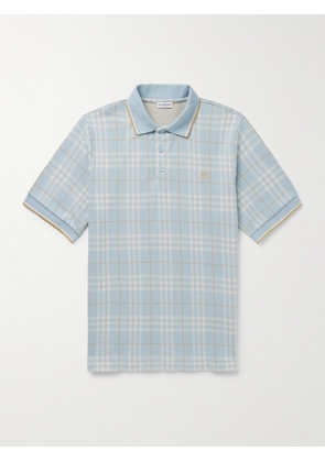 Burberry - Logo-Embroidered Checked Jacquard-Knit Cotton Polo Shirt - Men - Blue - S
