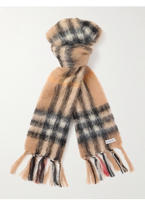 Burberry - Fringed Checked Mohair-Blend Scarf - Men - Neutrals