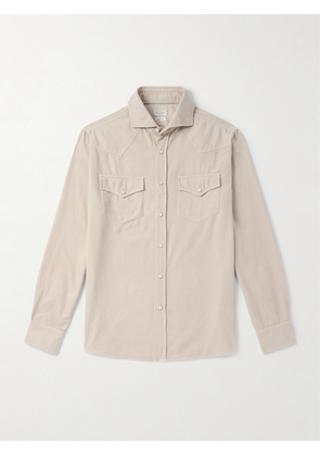 Brunello Cucinelli - Cutaway-Collar Cotton-Corduroy Western Shirt - Men - Neutrals - S