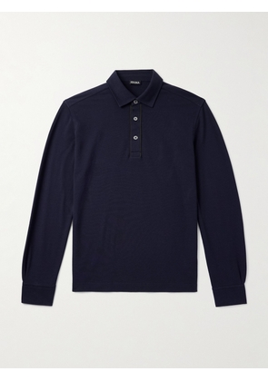 Zegna - Suede-Trimmed Cotton-Piqué Polo Shirt - Men - Blue - IT 46