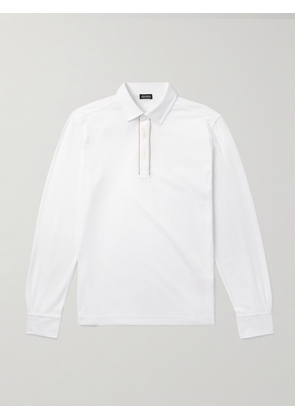 Zegna - Suede-Trimmed Cotton-Piqué Polo Shirt - Men - White - IT 46