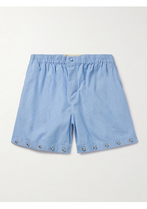 Valentino Garavani - Straight-Leg Studded Cotton-Chambray Shorts - Men - Blue - IT 46