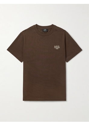 A.P.C. - Logo-Embroidered Cotton-Jersey T-Shirt - Men - Brown - XS