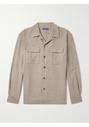 Ralph Lauren Purple Label - Colton Russel Convertible-Collar Prince of Wales Checked Wool, Silk and Cashmere-Blend Shirt - Men - Neutrals - S