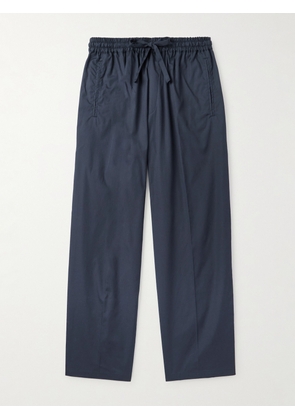 UMIT BENAN - Julian Straight-Leg Cotton and Silk-Blend Poplin Drawstring Trousers - Men - Blue - IT 46