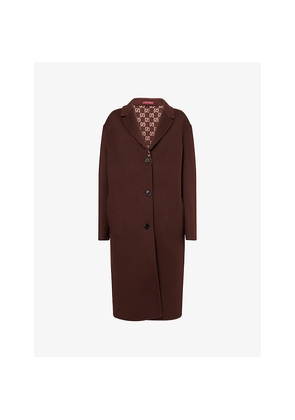 Womens Gucci Monogram-Pattern Notch-Lapel Wool Coat