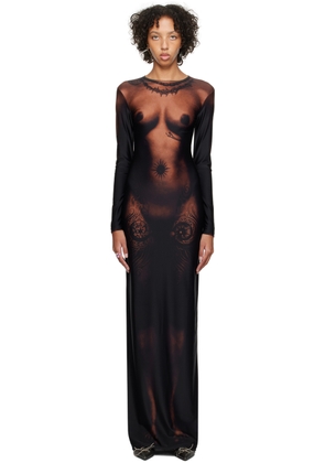 Jean Paul Gaultier Black & Brown 'The Long Ebony Body Tattoo' Maxi Dress