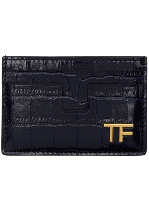 TOM FORD Navy Shiny Stamped Croc Card Holder