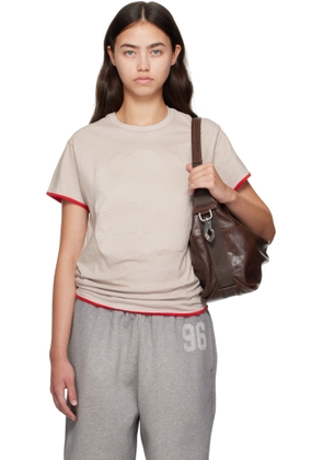 Acne Studios Beige & Red Embossed Logo T-shirt