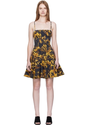 Versace Jeans Couture Black & Yellow Porcelain Barocco Minidress