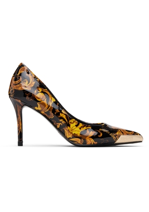 Versace Jeans Couture Black & Gold Scarlett Logo Couture Mid Heels