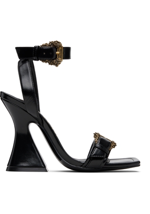 Versace Jeans Couture Black Baroque Buckle Patent Kristen Heeled Sandals