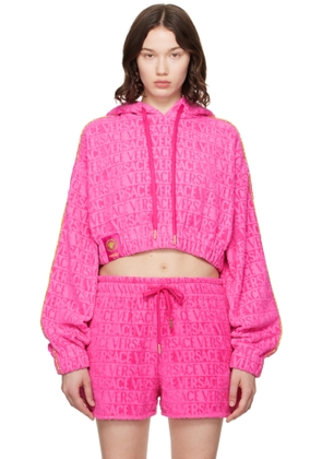 Versace Pink 'I Heart Baroque' Crop Hoodie