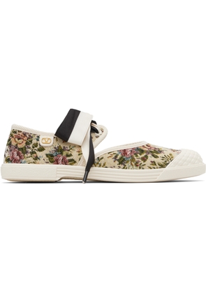 Valentino Garavani Beige Bow Floral Jacquard Sneakers