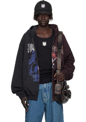 VETEMENTS Black & Burgundy Cradle of Filth Cut-Up Oversized Hoodie
