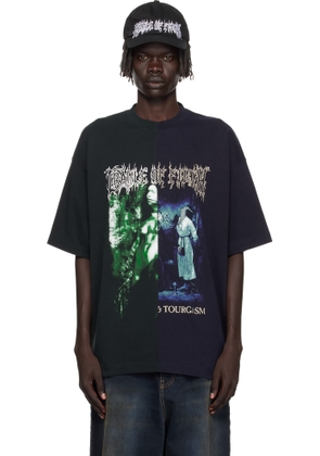 VETEMENTS Navy & Green Cradle of Filth Cut-Up Oversized T-shirt