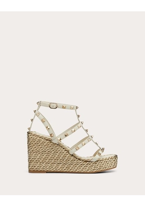 Valentino Garavani ROCKSTUD CALFSKIN WEDGE SANDAL WITH STRAPS 95 MM Woman LIGHT IVORY 35