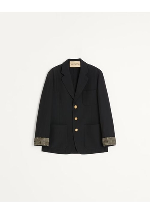 Valentino Single-Breasted Wool And Cotton Jacket With Jacquard Trimmings Man NAVY 48