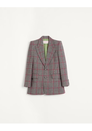 Valentino Single-Breasted Wool Jacket With Check Pattern Man BLACK/IVORY/CHERRY RED 46