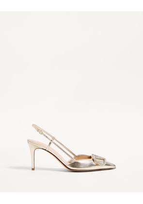 Valentino Garavani VLOGO GLOW LAMINATED NAPPA SLINGBACK PUMP 80 MM / 3.15 IN. Woman PLATINUM 39