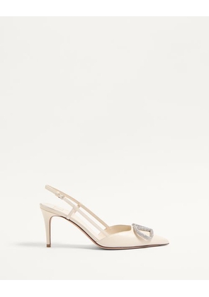 Valentino Garavani VLOGO SIGNATURE SLINGBACK PUMP IN CALFSKIN LEATHER 80MM Woman LIGHT IVORY/CRYSTAL 35.5