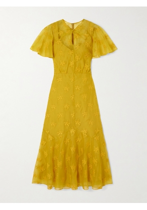 Erdem - Twist-front Paneled Embroidered Silk-organza Midi Dress - Yellow - UK 6,UK 8,UK 10,UK 12,UK 14