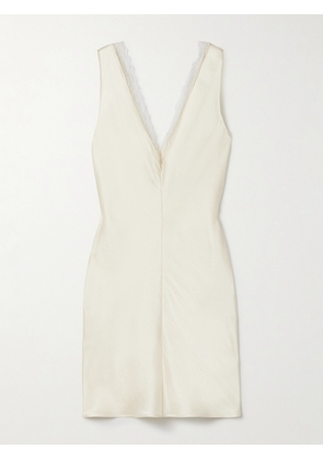 LESET - Barb Lace-trimmed Hammered-satin Mini Dress - Cream - x small,small,medium,large,x large