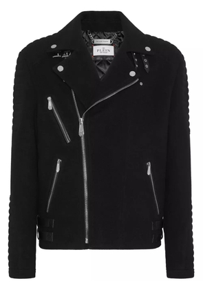 Philipp Plein logo-appliqué padded biker jacket - Black