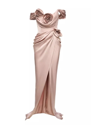 Ana Radu rose-embellished satin maxi dress - Pink
