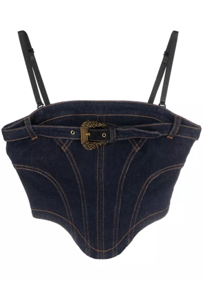 Versace Jeans Couture Baroque Buckle denim corset top - Blue