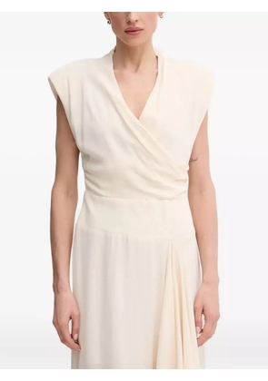 Sandro Ferrone draped shoulder-padded midi dress - Neutrals