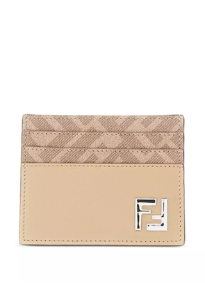 FENDI Squared logo-plaque leather cardholder - Neutrals