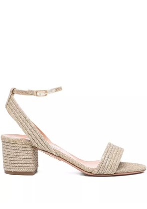 Aquazzura 55mm Sundance glitter-fabric block-heel sandals - Gold