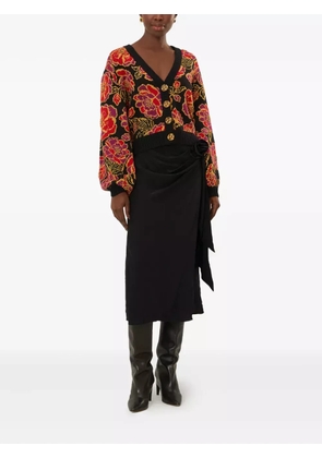 FARM Rio rose-embellished wrap midi skirt - Black