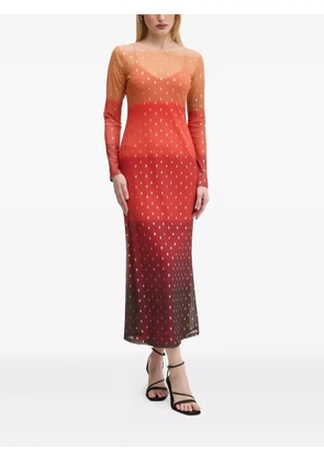 NEVER FULLY DRESSED ombré dot mesh midi dress - Orange
