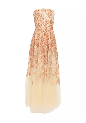Saiid Kobeisy embroidered strapless dress - Neutrals