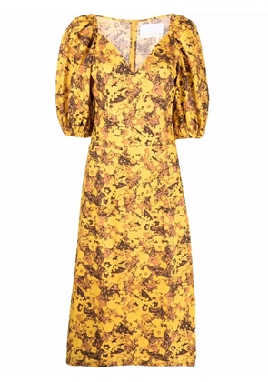REMAIN printed organic cotton midi dress - Yellow