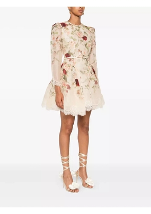 ZIMMERMANN Story floral lace-trimmed mini dress - Neutrals