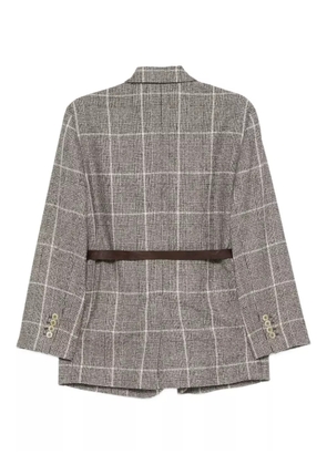 Brunello Cucinelli checked belted blazer - Brown