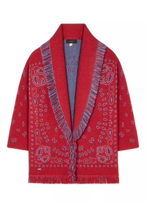 Alanui bandana-jacquard fringe cardigan - Red