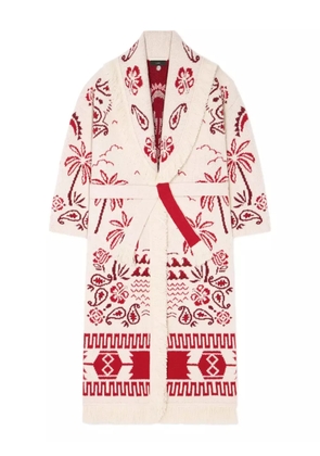 Alanui palm-tree pattern fringe coat - 0F25-Chalk-Ruby