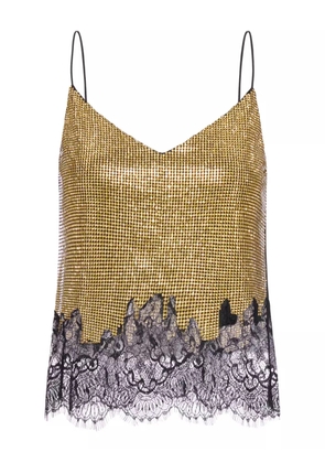 Self-Portrait chainmail lace trim top - Brown