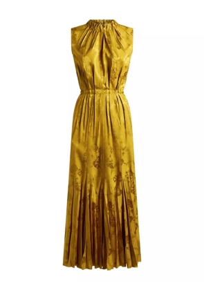 ETRO leaf-jacquard pleated dress - Yellow