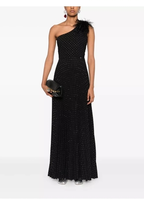 NISSA pleated feather-detail maxi dress - Black